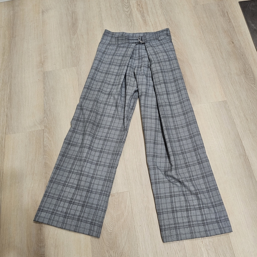 Rare Vintage 90s Minimalist Halfmoon Vancouver GreyPlaid Pleated Trousers L/XL